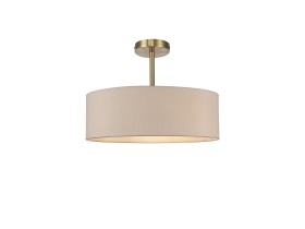 DK0741  Baymont 45cm Semi Flush 5 Light Antique Brass, Nude Beige